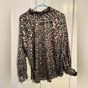 LOFT Black and Cream Leopard Print Blouse